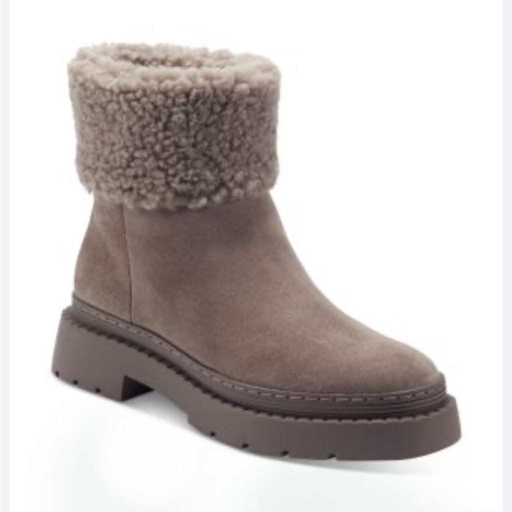 Marc Fisher Ltd Vina Faux Shearling Booties Taupe Suede Cozy Winter Boots Size 8